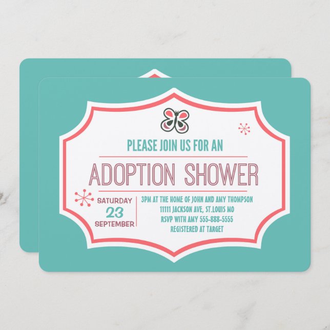 Butterfly Kisses & Adoption Wishes Adoption Shower Invitation (Front/Back)