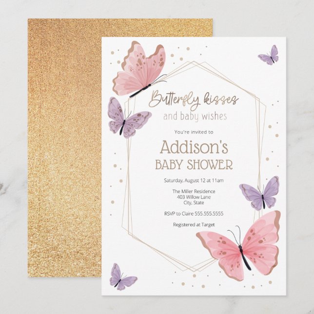 Butterfly Kisses and Baby Wishes Baby Shower Invitation (Front/Back)