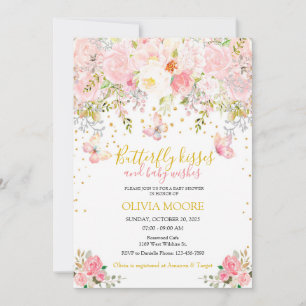 Butterfly kisses and baby wishes baby shower invitation
