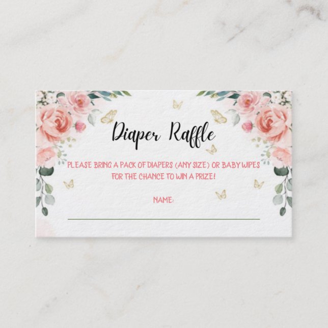 Butterfly Kisses and Baby Wishes Diaper Raffle Enclosure Card (Front)