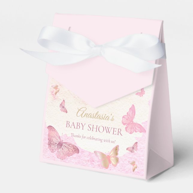 Butterfly Kisses and Baby Wishes Girl Baby Shower  Favour Box (Front Side)