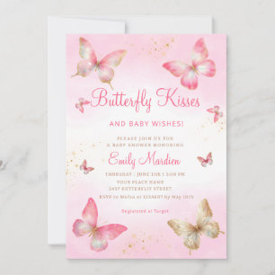 Butterfly Kisses and Baby Wishes Girl Baby Shower Invitation