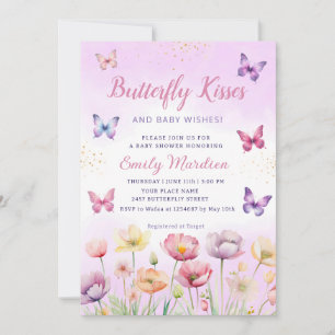 Butterfly Kisses and Baby Wishes Girl Baby Shower Invitation