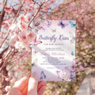Butterfly Kisses and Baby Wishes Girl Baby Shower Invitation