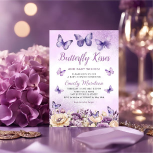 Butterfly Kisses and Baby Wishes girl Baby Shower Invitation