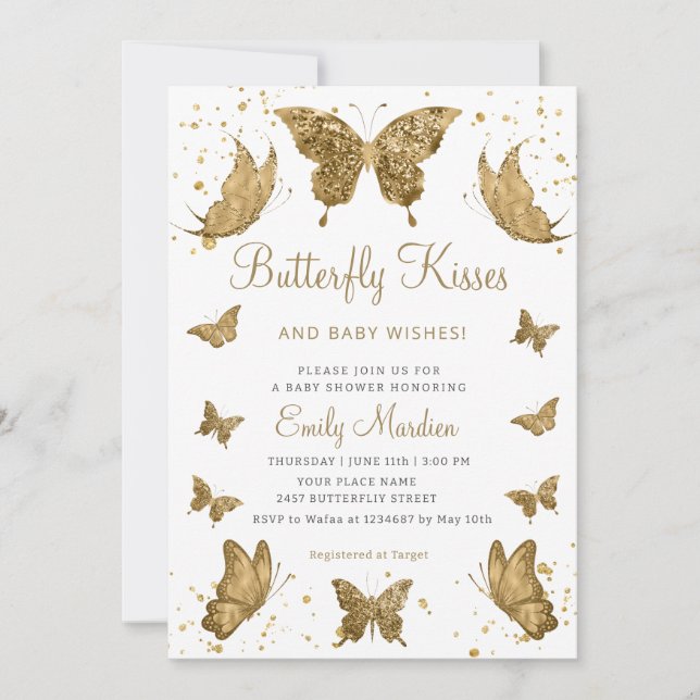 Butterfly kisses and baby wishes girl baby shower  invitation (Front)