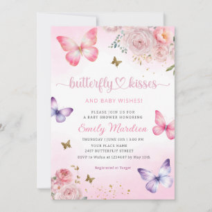 Butterfly Kisses and Baby Wishes Girl Baby Shower Invitation