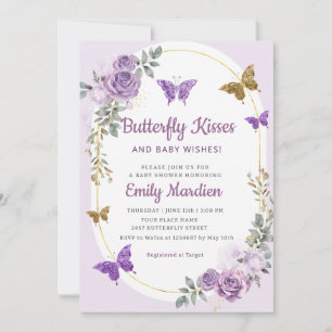 Butterfly Kisses and Baby Wishes Girl Baby Shower Invitation