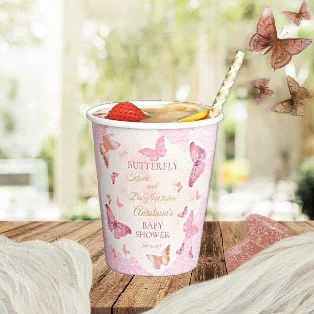 Butterfly Kisses and Baby Wishes Girl Baby Shower Paper Cups (Creator Uploaded)