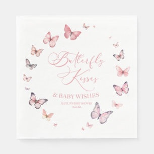 Butterfly Kisses and Baby Wishes Pink Baby Shower  Napkin