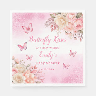 Butterfly Kisses and Baby Wishes pink Baby Shower Napkin