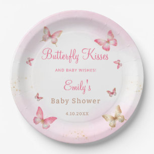 Butterfly Kisses and Baby Wishes Pink Baby Shower  Paper Plate