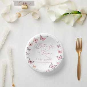 Butterfly Kisses and Baby Wishes Pink Baby Shower  Paper Plate