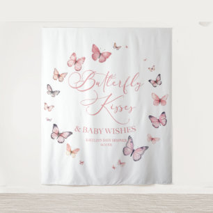 Butterfly Kisses and Baby Wishes Pink Baby Shower  Tapestry