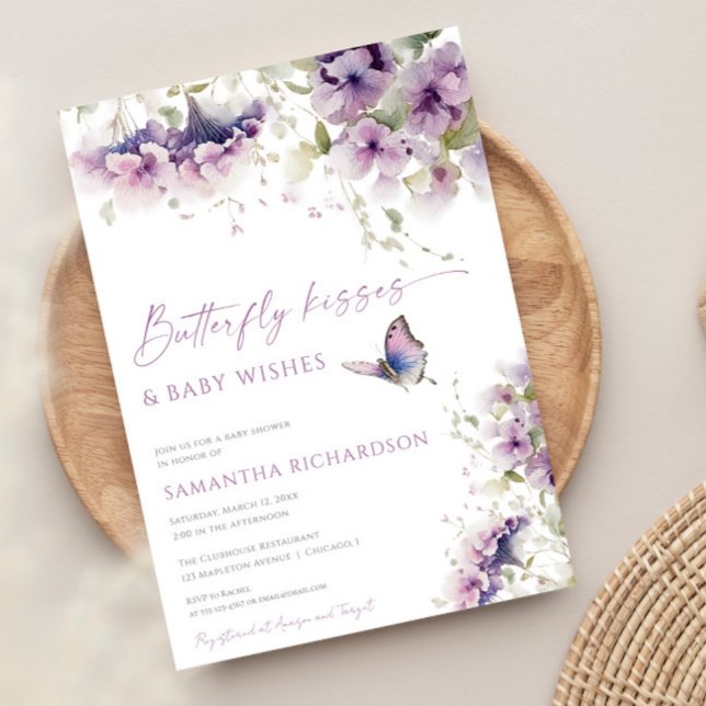 Butterfly kisses and baby wishes purple lavender invitation (Creator Uploaded)