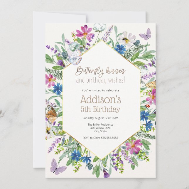 Butterfly Kisses and Birthday Wishes Birthday  Invitation (Front)