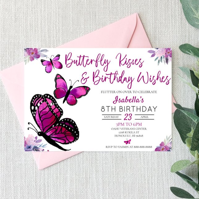 Butterfly Kisses and Birthday Wishes Birthday Invitation (Creator Uploaded)