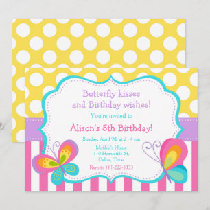 Butterfly Kisses and Birthday Wishes Party Invitation