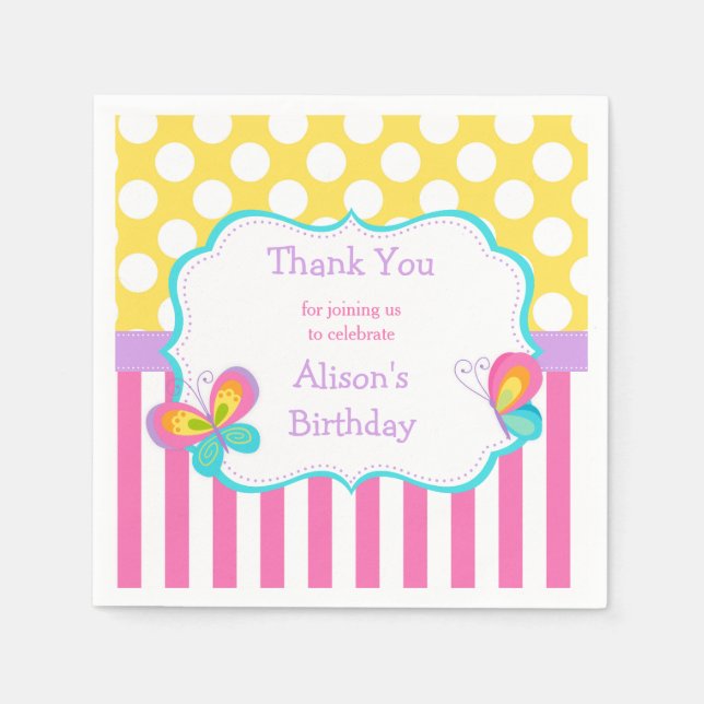 Butterfly Kisses and Birthday Wishes Party Napkin (Front)
