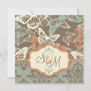 Butterfly Kisses Antique Wedding Invite Square