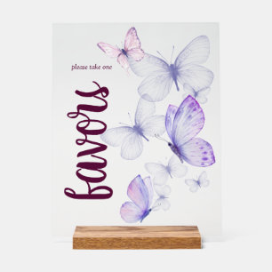 Butterfly Kisses Baby Shower Favours Purple Acrylic Sign