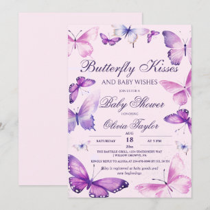 Butterfly Kisses Baby Shower Girl Purple Pink Inv Invitation