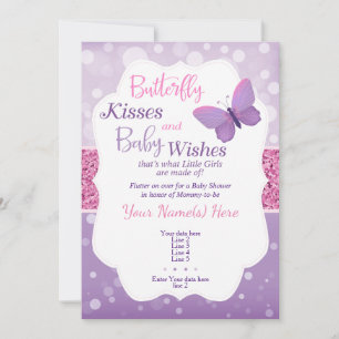 Butterfly Kisses Baby Shower Invitation Purple