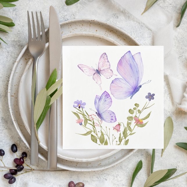 Butterfly Kisses Baby Shower | No Text | Purple Napkin (Creator Uploaded)