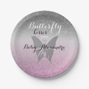 Butterfly Kisses Baby Shower Paper Plate