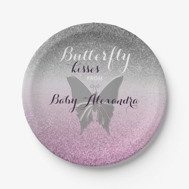 Butterfly Kisses Baby Shower Paper Plate (Front)