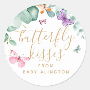 Butterfly Kisses Baby Shower Thank You Favour Classic Round Sticker