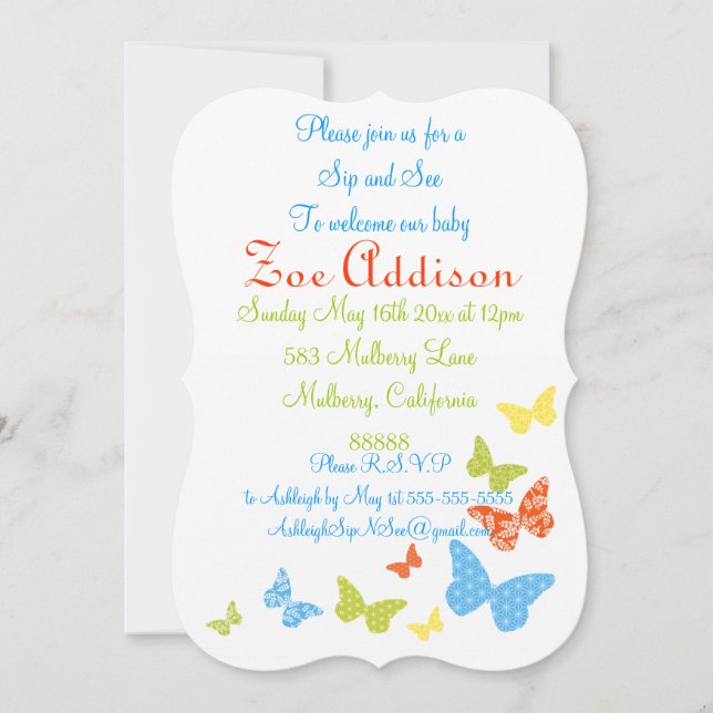 Butterfly Kisses Baby Sip and See Invitation (Front)
