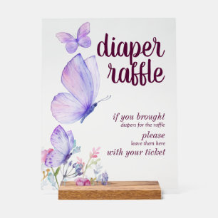 Butterfly Kisses Baby Wish Diaper Raffle Purple Acrylic Sign