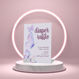 Butterfly Kisses Baby Wish Diaper Raffle Purple Pedestal Sign