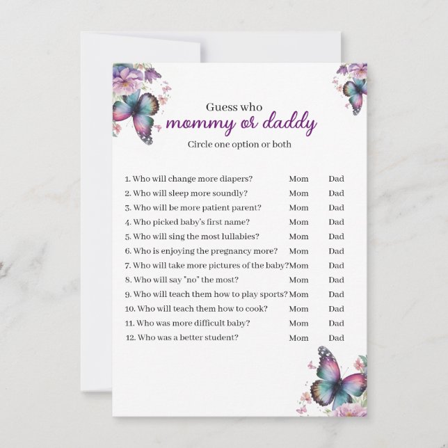 Butterfly kisses & Baby Wishes baby shower game Invitation (Front)