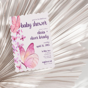 Butterfly Kisses & Baby Wishes Baby Shower Pink Invitation
