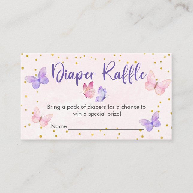BUTTERFLY KISSES & BABY WISHES Diaper Raffle Enclosure Card (Front)