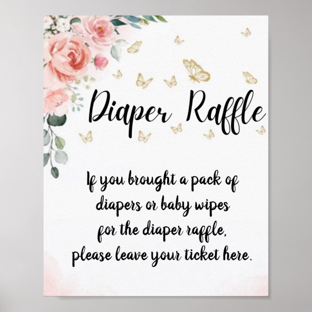 Butterfly Kisses & Baby Wishes Diaper Raffle Sign (Front)