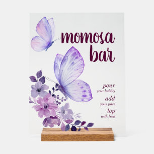 Butterfly Kisses & Baby Wishes Momosa Bar Purple Acrylic Sign