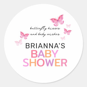 Butterfly Kisses Baby Wishes Pink Baby Shower Classic Round Sticker