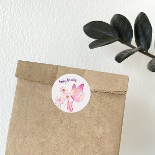 Butterfly Kisses & Baby Wishes Pink Butterfly Classic Round Sticker