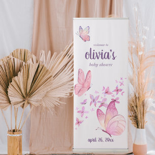 Butterfly Kisses & Baby Wishes   Pink ONE NAME Retractable Banner