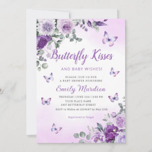 Butterfly Kisses & Baby Wishes Purple baby Shower Invitation