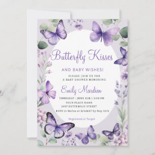 Butterfly Kisses & Baby Wishes Purple Baby Shower Invitation