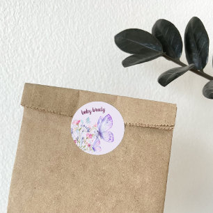 Butterfly Kisses & Baby Wishes   Purple Butterfly Classic Round Sticker