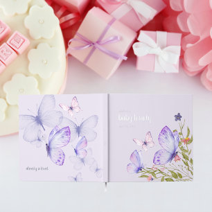 Butterfly Kisses + Baby Wishes   Purple Butterfly Guest Book