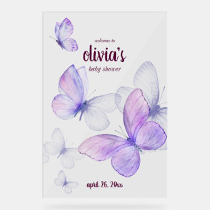 Butterfly Kisses & Baby Wishes Purple ONE NAME Acrylic Sign