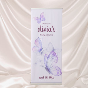 Butterfly Kisses & Baby Wishes Purple ONE NAME Retractable Banner