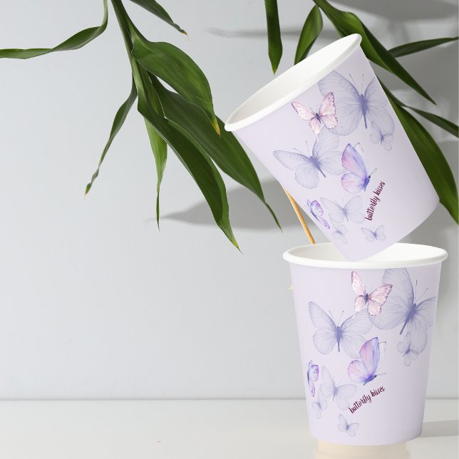 Butterfly Kisses & Baby Wishes | Purple Wrap Text Paper Cups (Creator Uploaded)
