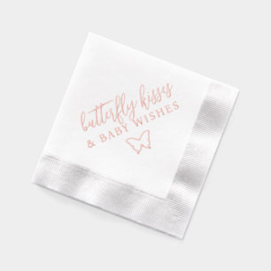 Butterfly Kisses & Baby Wishes Script Baby Shower Foil Napkins